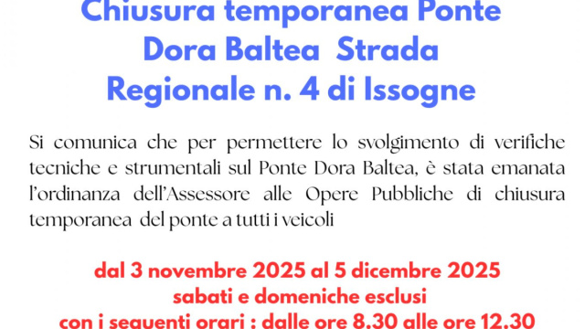 Ordinanza chiusura temporanea Ponte Dora Baltea Strada Regionale n ... &copy; Creative Commons