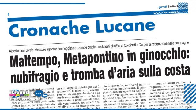 NUBIFRAGIO SI ABBATTE SUL METAPONTINO &copy; Creative Commons