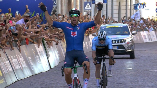 La vittoria di Colbrelli agli Europei: il percorso sar&agrave; scenario dei Mondiali 2031 &copy; Youtube UEC