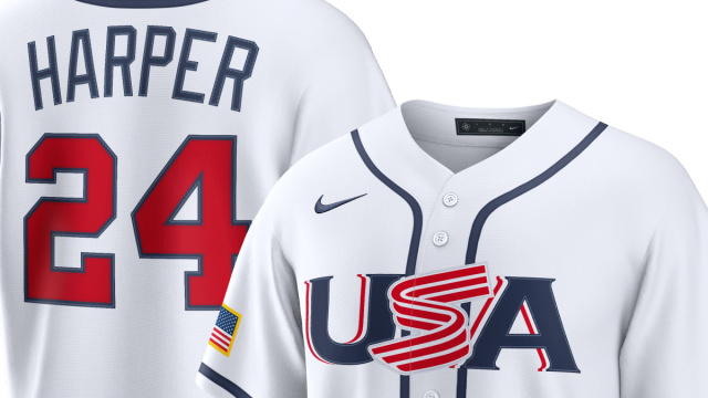 Maglia da uomo Nike Bryce Harper bianca USA Baseball 2026 World ... &copy; Creative Commons