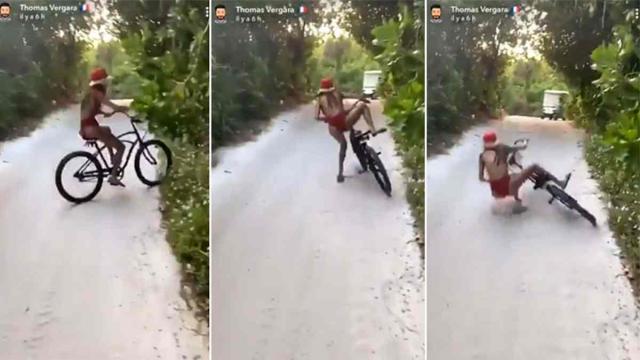 Nabilla Benattia tombe d'un vélo sans freins et amuse les internautes