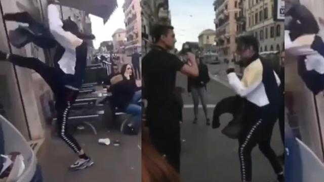 Traffik prende a calci e pugni la vetrina di un fast food nel centro di Roma