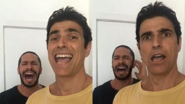Reynaldo Gianecchini grava Rainer Cadete cantando e se choca com a voz do ator