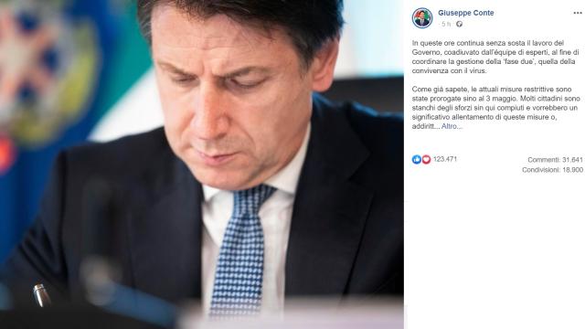 Intervento su Facebook di Conte: per la Fase 2 si sta studiando tutto nei minimi dettagli